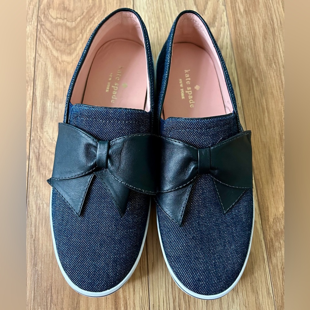 Kate Spade Denim and Black Bow Loafers